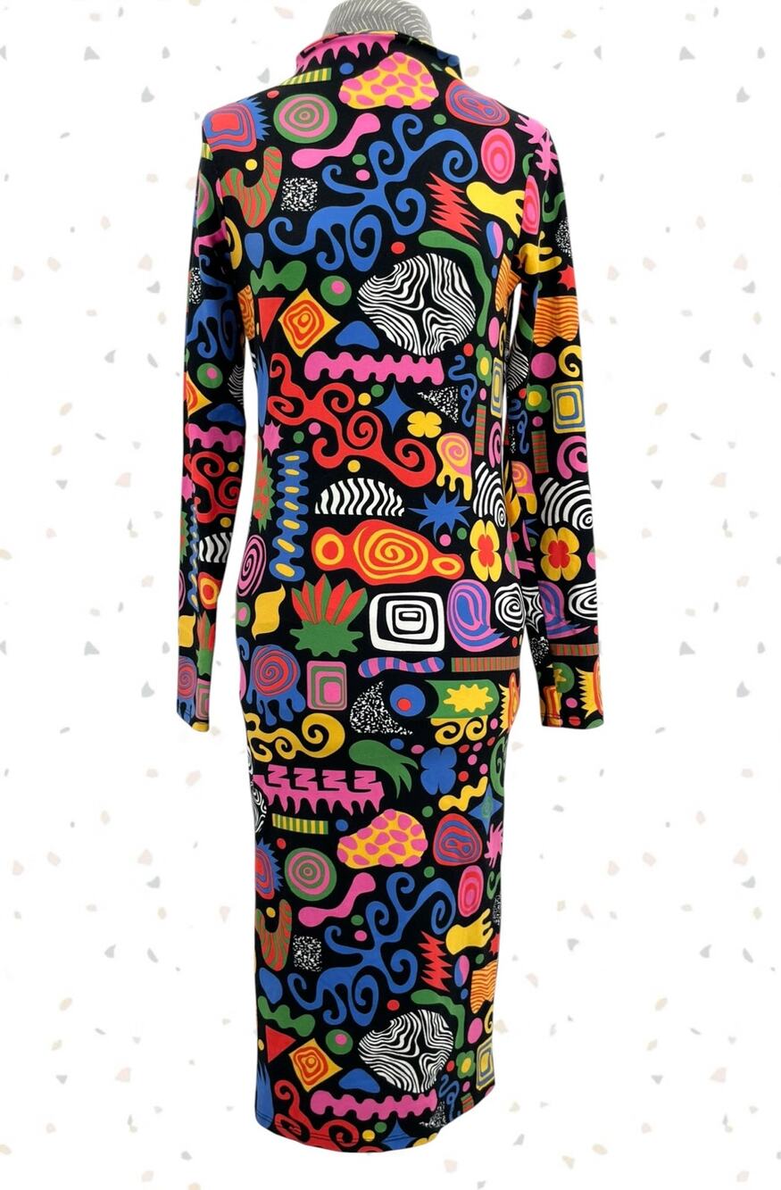 Nooworks Party Mix Demi Tube Dress Long Sleeve Mock Neck Bright Print Size S NEW